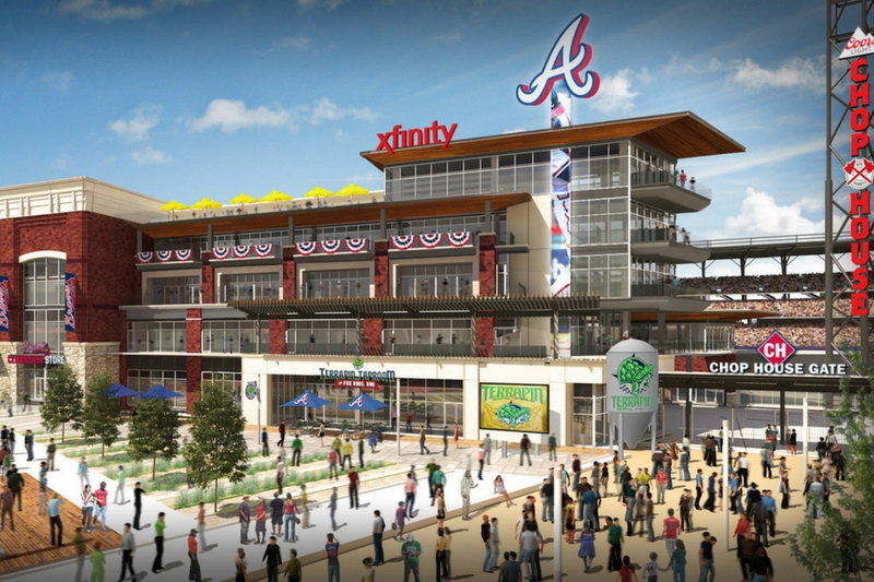 The Terrapin Taproom and the ATL Brew Lab will be located outside the right field entrance to SunTrust Park and will be open year round. Both ventures are scheduled to be open for Braves opening day in 2017. (rendering courtesy Atlanta Braves)