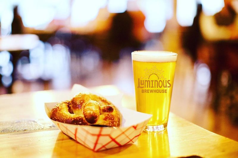 Luminous Brewhouse Pretzels and Beer
